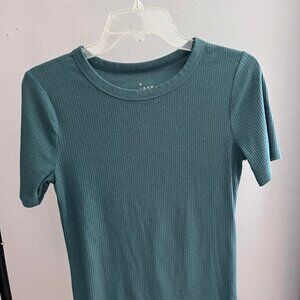 A New Day Women's Short-Sleeve Ribbed Teal Blue T-Shirt - Solid